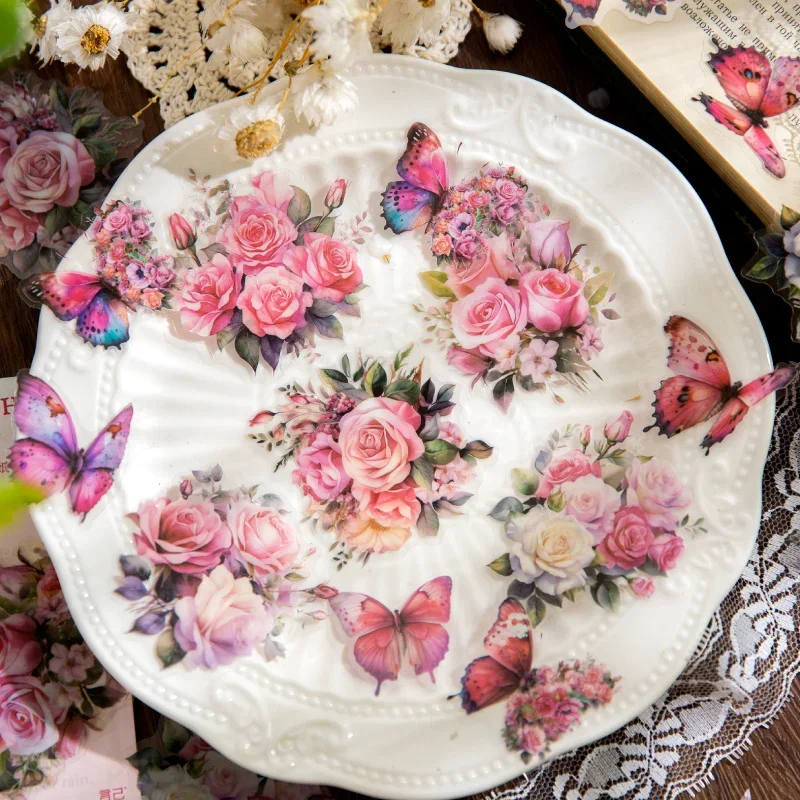 

30Sheets PET Sticker Dancing With Butterflies Flower Stationery Package Collage Handbook Decoration Scrapbook Cut 140*105MM