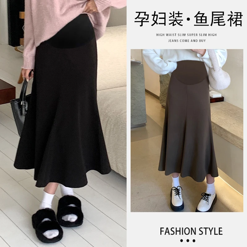 Vintage Fishtail Maternity Skirts Autumn New Fashion Belly Pencil Bottoms Clothes for Pregnant Women Casual Pregnancy