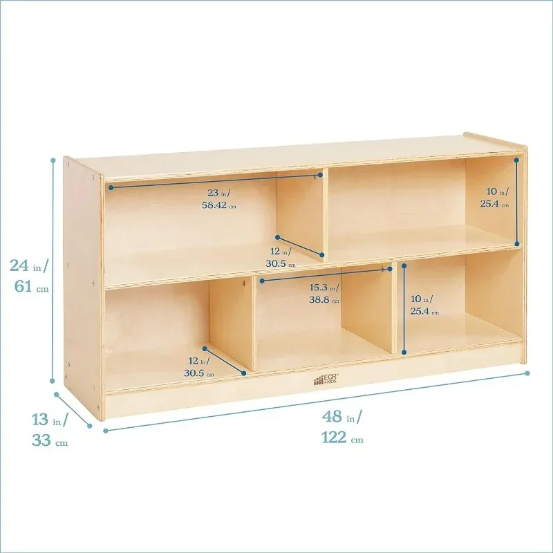 ECR4Kids 5-Compartment Mobile Storage Cabinet, 24in, Classroom Furniture, Natural 3