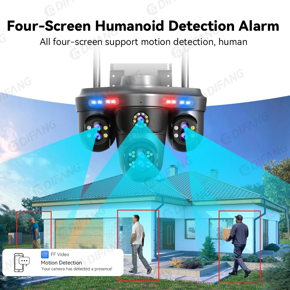DIFANG 4 Screens 7 Lens 35MP WiFi IP Camera 10X Zoom Outdoor 360° Three PTZ Security Cam Auto Tracking CCTV Surveillance Camera 4