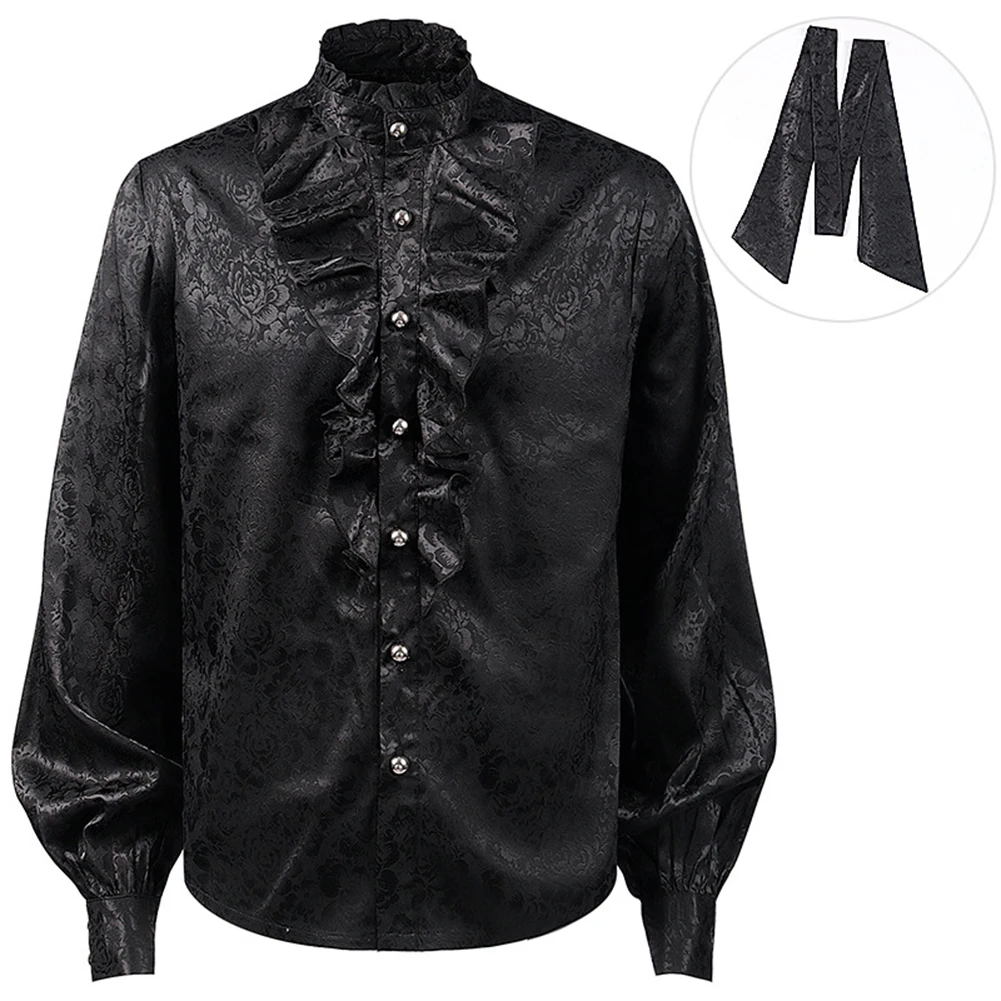 

Fashion Men's Retro Medieval Shirts Stand Collar Shiny Renaissance Victorian Steampunk Gothic Ruffle Shirt Tops For Man