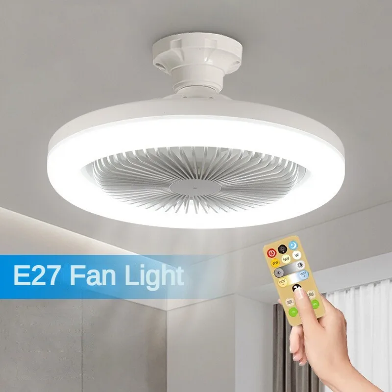 

30w Ceiling Fan Lighting 3-in-1 Lamp E27 Converter Base with Remote Control Manual Switch for Bedroom Living Home Silent Light