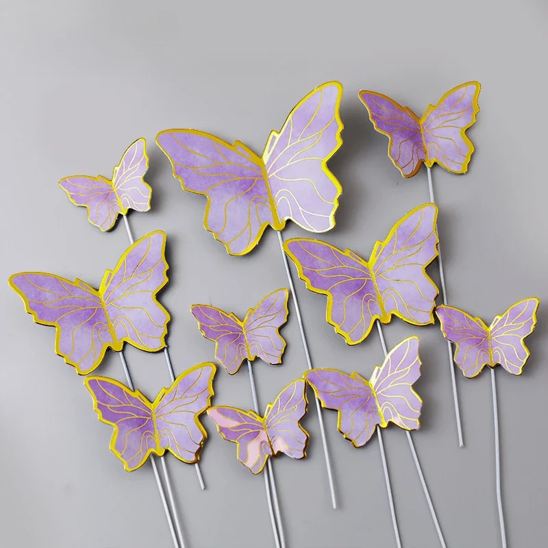 10pcs Gold Butterfly Cake Decorations Happy Birthday Acrylic Cake