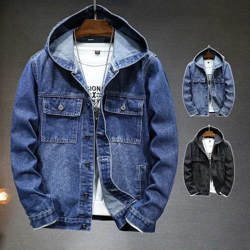 

Spring 2024 Windproof Fit Hooded Denim Jacket Men