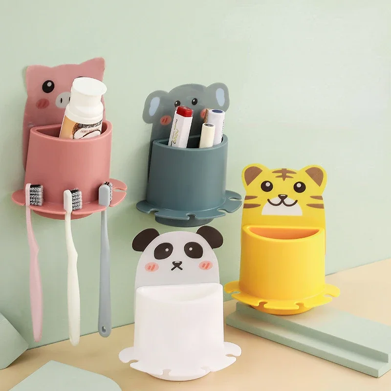 Cartoon Animal Toothbrush Holder for Bathroom, Non-Marking Sticking Toothbrush Holder, Wall Mounted Shelf
