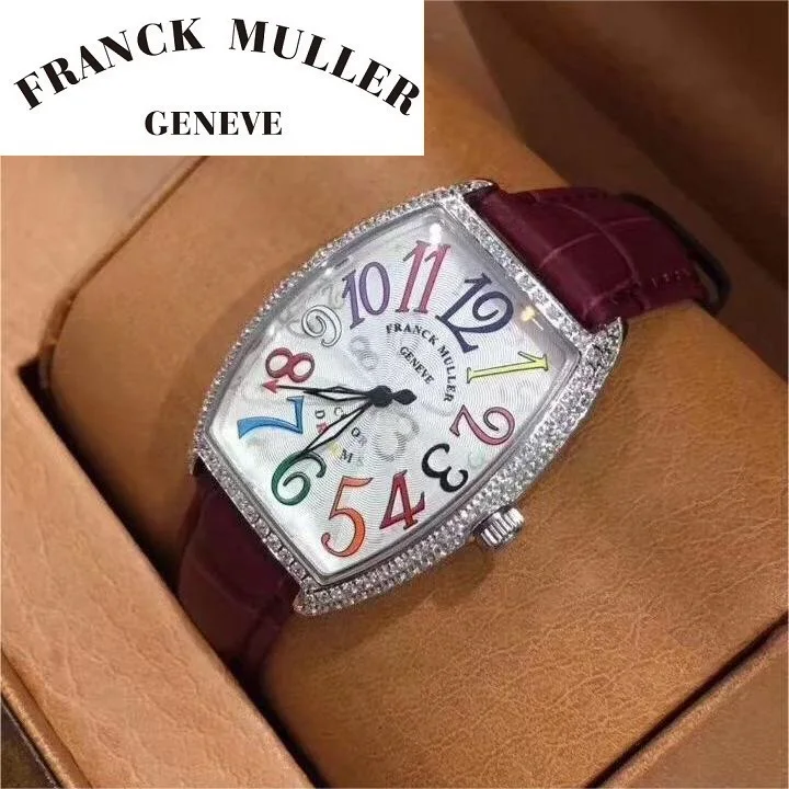 

FRANCK MULLER Watch Women Original Quartz Movement Diamond Outer Ring Sapphire Crystal Glass Luxury Italian Cowhide Watch Strap