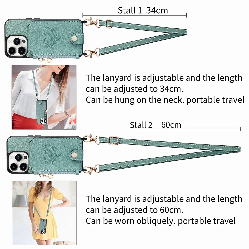 Crossbody Leather Wallet Phone Case with Magnetic Card Holder and Zipper
