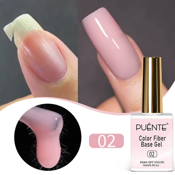 PUENTE 15ML Color Fiber Base Gel Nail Polish, Milky White Nude Pink Colors Quick-Build Fiberglass Gel For Broken Nails, Nail Reinforcement & Construction, Hypoallergenic, Alcohol-free, Soak Off UV Nail Art Varnish, For Home Nail Salon Use