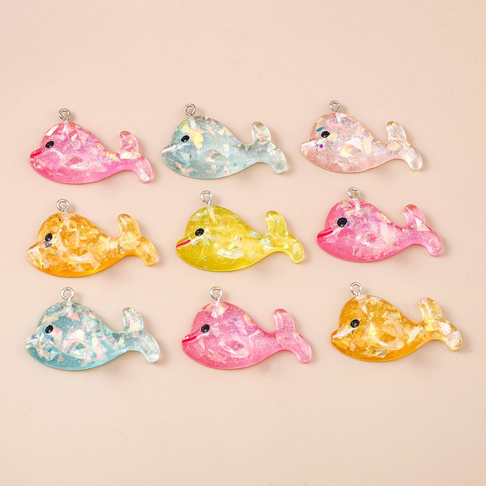 Leslie 10 Stück bunte, glänzende Glitzer-Delfin-Anhänger aus Kunstharz für Ohrringe, Armbänder, Halsketten, Schmuckherstellung, DIY-Bastelarbeiten – Detail 9