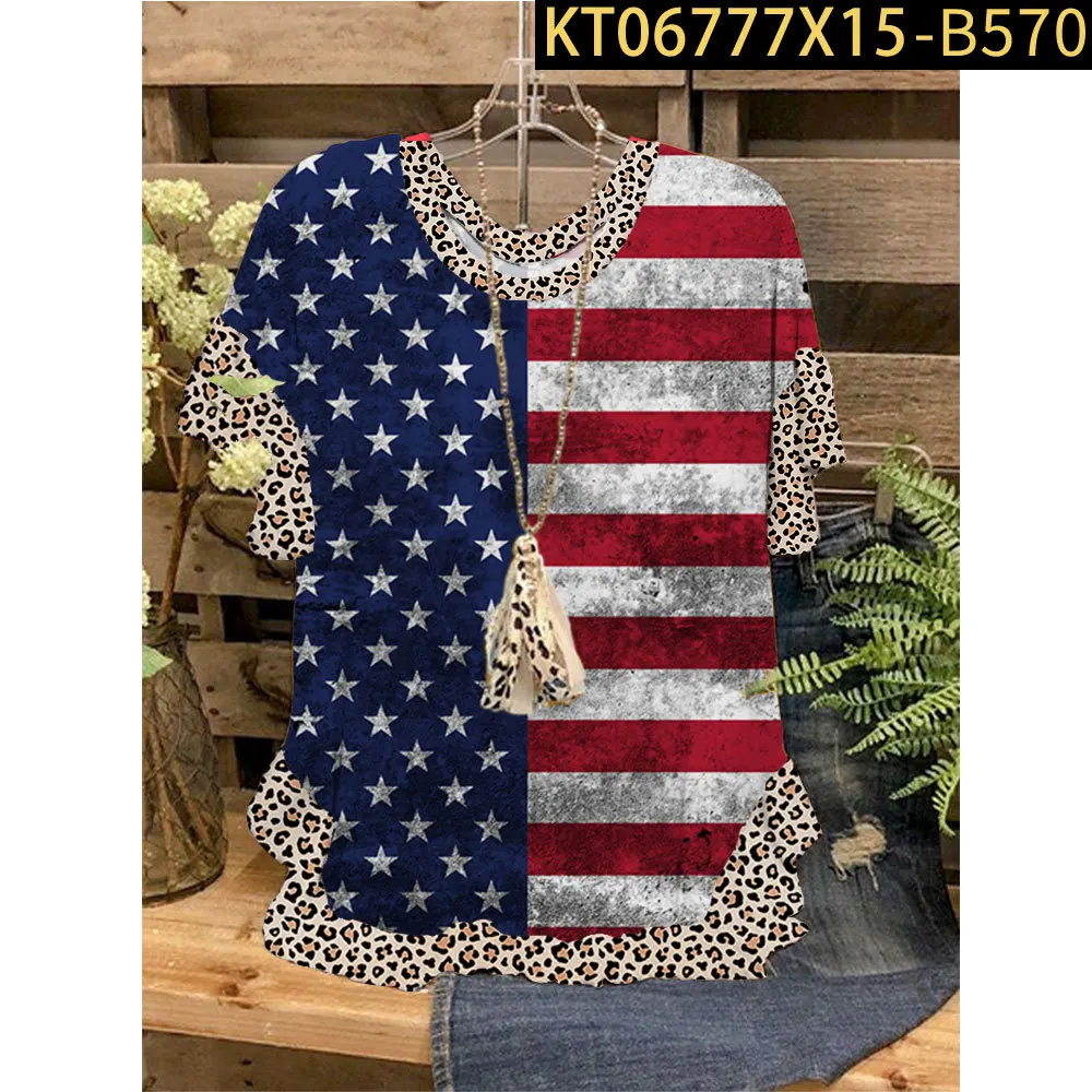 

Женская футболка с коротким рукавом, круглым вырезом и оборками, с леопардовым принтом