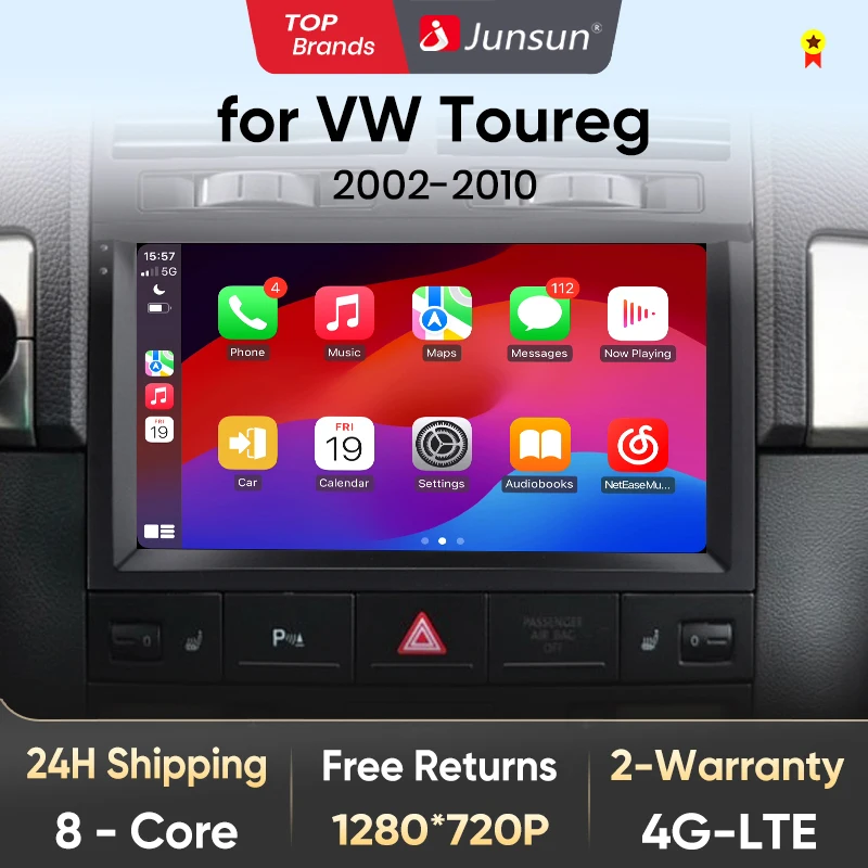 Junsun V1 AI voix sans fil CarPlay Android Auto Radio pour VW Volkswagen Touareg 2002-2010 4G voiture multimédia GPS 2din autoradio