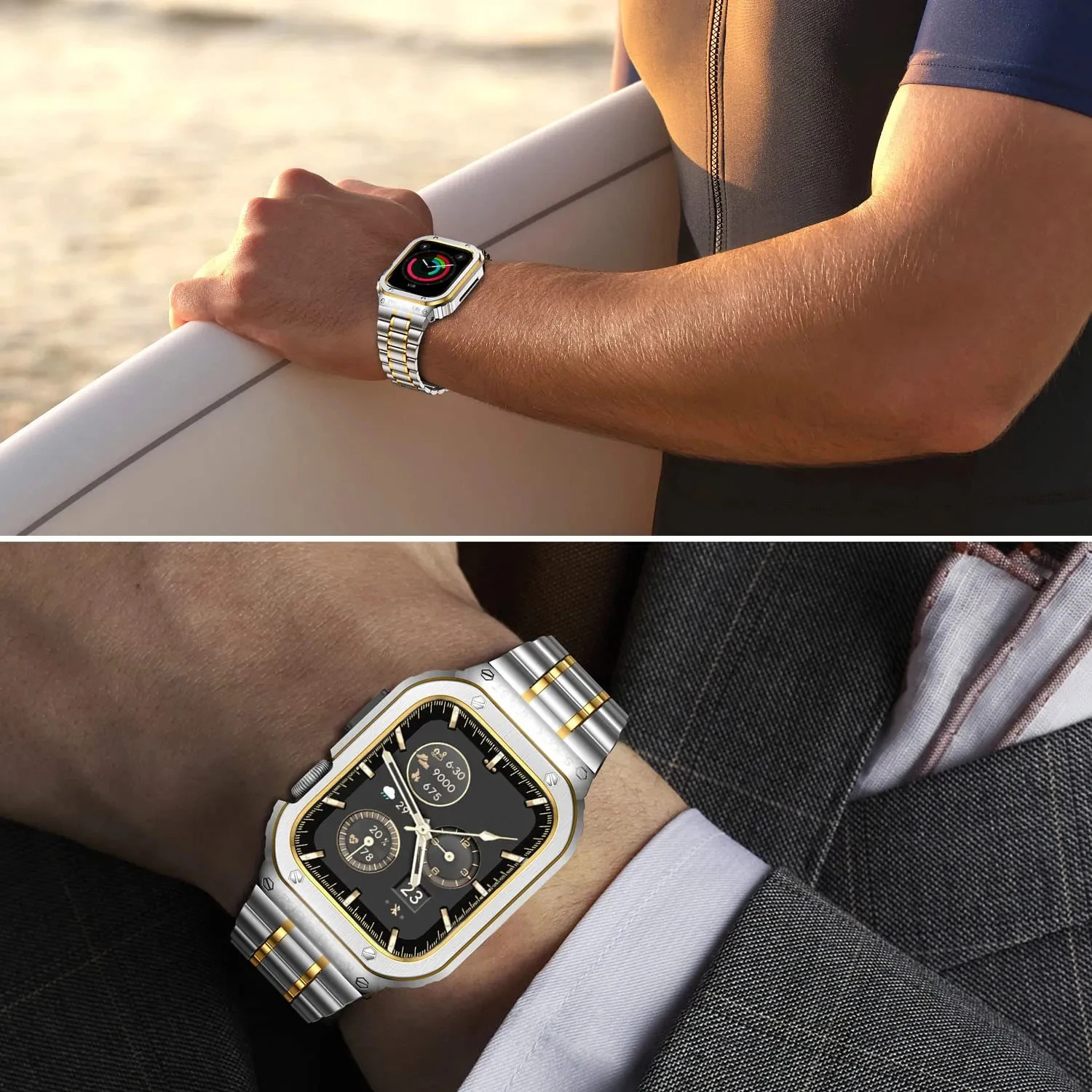 Premium Stainless Steel Metal Case Strap for Apple Watch - Enhanced Modification Kit