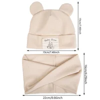2Pcs/Lot Bear Ear Baby Girls Turban Hats Scarf Newboorn Faux Cashmere Label Stick Caps Beanies Autumn Winter Warm Infant Bonnets 2