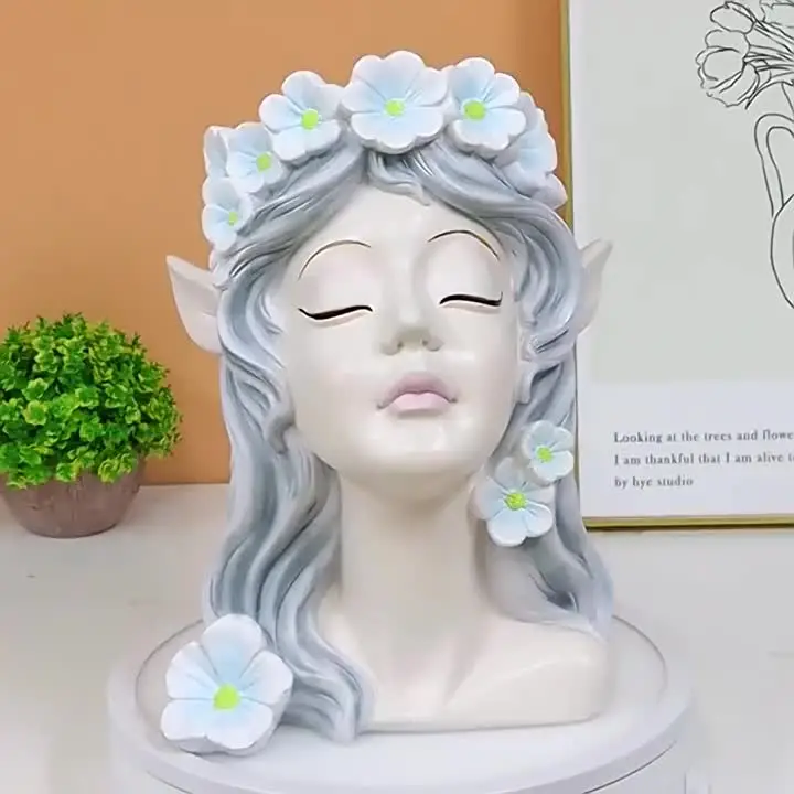 Head Face – Vaso Per Piante Grasse A Forma Di Testa In Resina Bianca – 17x12 Cm, Decorazione Interni Creativa Con Foro Di Drenaggio