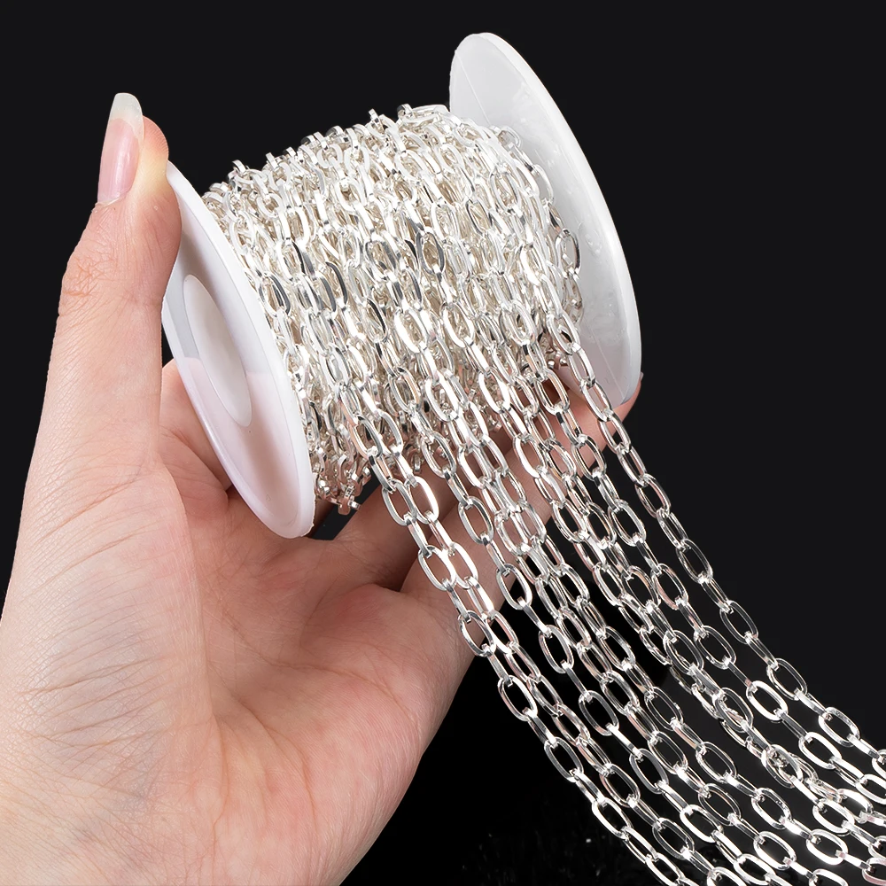 Stainless Steel Silver Square Link Chain for Jewelry Making - 3 Meters Total