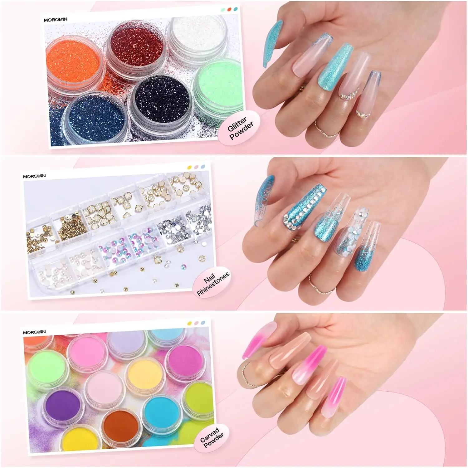 전동 드릴, 글리터 아크릴 파우더, 모노머 리퀴드가 포함된 네일 키트, 초보자를 위한 전문 매니큐어 세트, 네일 아트 용품