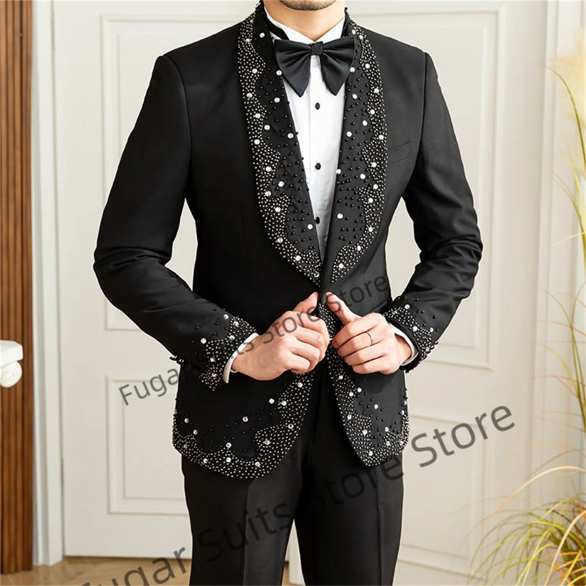 

Light Luxury Wedding Diamond Setting Men Suits Slim Fit Shawl Lapel Groom Tuxedos Prom 2Pieces Sets Trajes Elegante Para Hombres