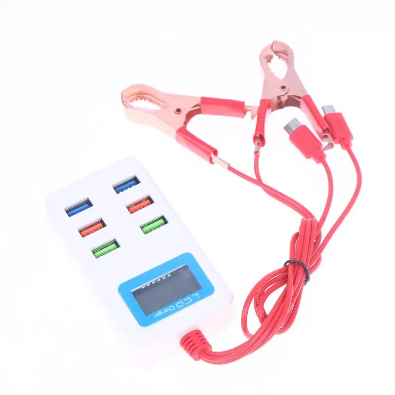1Pcs 12-24V Universal 6USB With LCD Clip  Charger Multifunctional Clamp Charger For Mobile Phone Quick Charge DIY Accessories