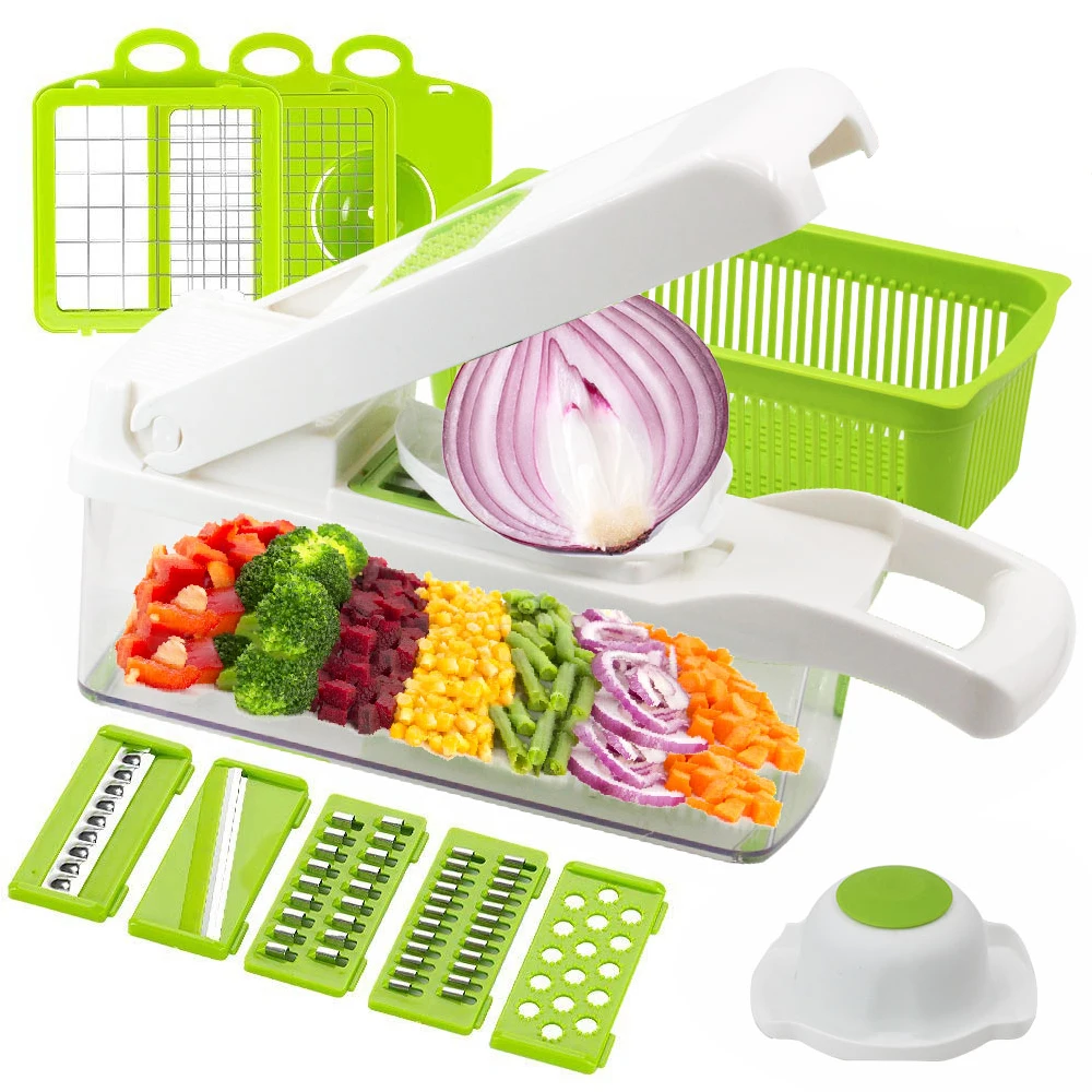 MOCOPO Vegetable Chopper Slicer Dicer, 12 in 1 Onion Fruits Chopper Cutter  with Large Container, Adjustable Mandoline Slicer, Household Kitchen Cutter