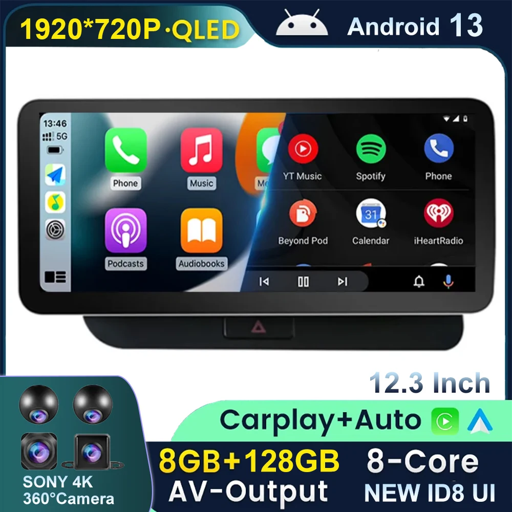 

12.3" Android 13 Radio1920*720P 8 Core Car Multimedia Player For Audi Q5 2009 - 2017 LHD BT Carplay Auto WIFI 4G GPS Navigation