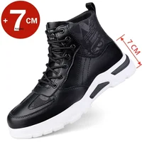 Man Elevator Boots Hidden Heels Genuine Leather Ankle Boots 7CM Invisible Height Increasing Shoes Men Casual Inner Increase Shoe