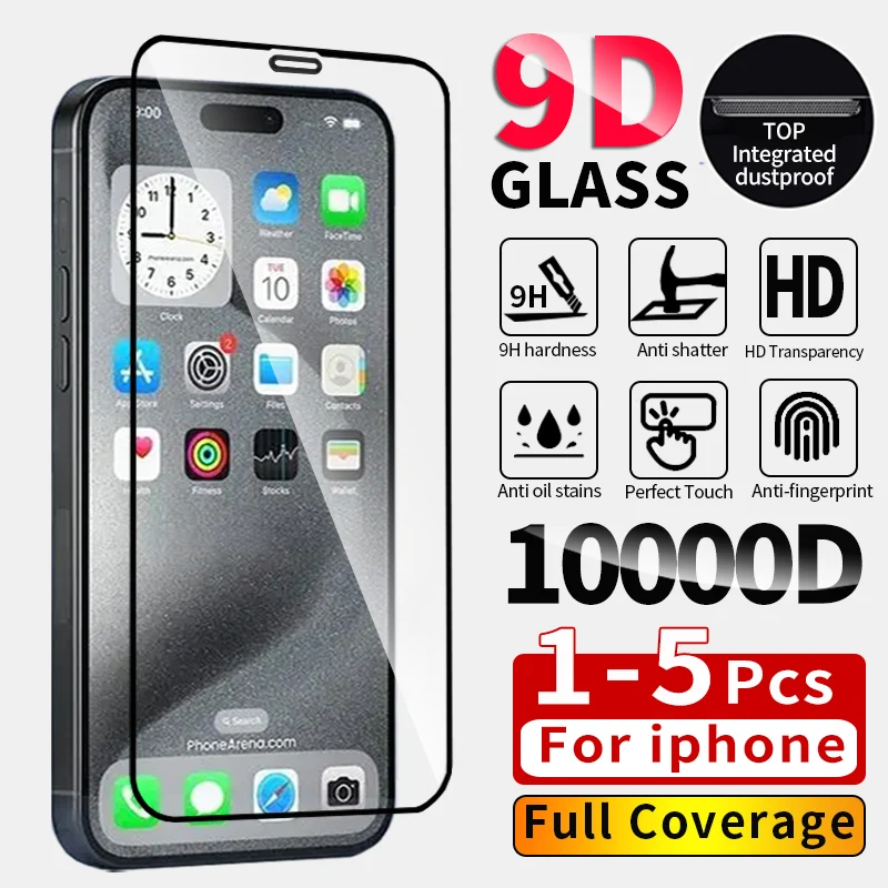 1-5Pcs 9D Tempered Glass For iPhone 16 Pro Max Mini Xr X Xs Max 7 8 Plus Se 6s 13 15 16 pro Max Screen Protector