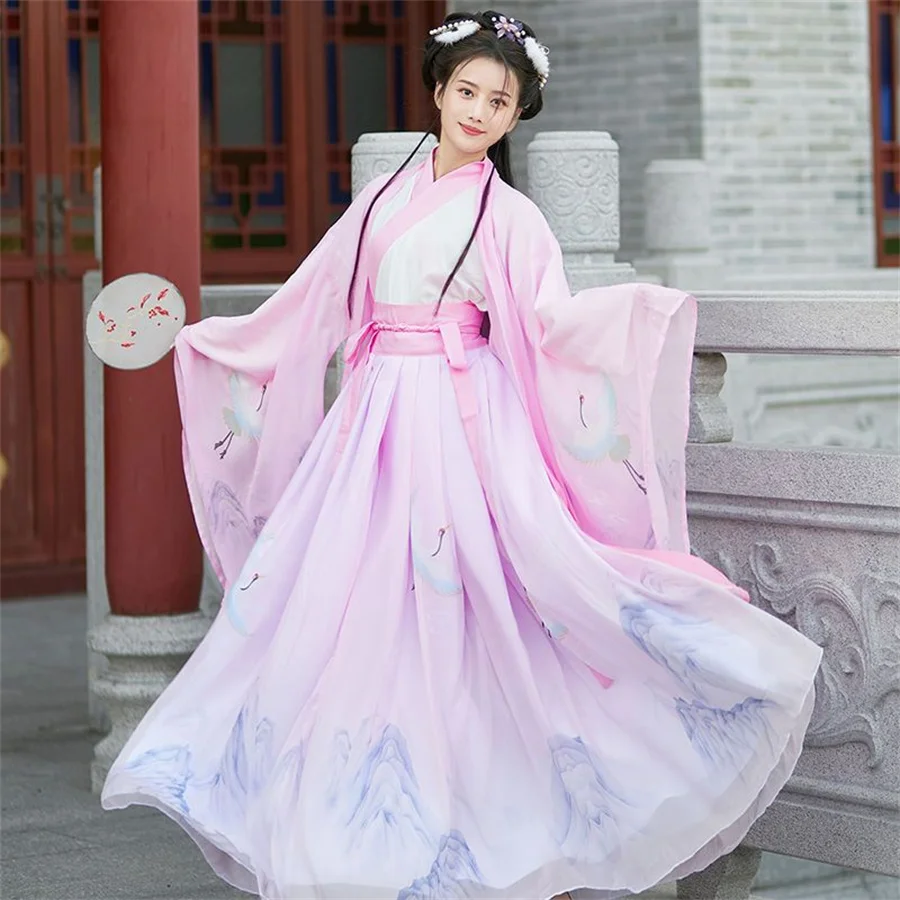 

Белая женская рубашка ханьфу династии Тан с свободными рукавами, вышитый старинный костюм, повседневные Элегантные Женские китайские платья феи