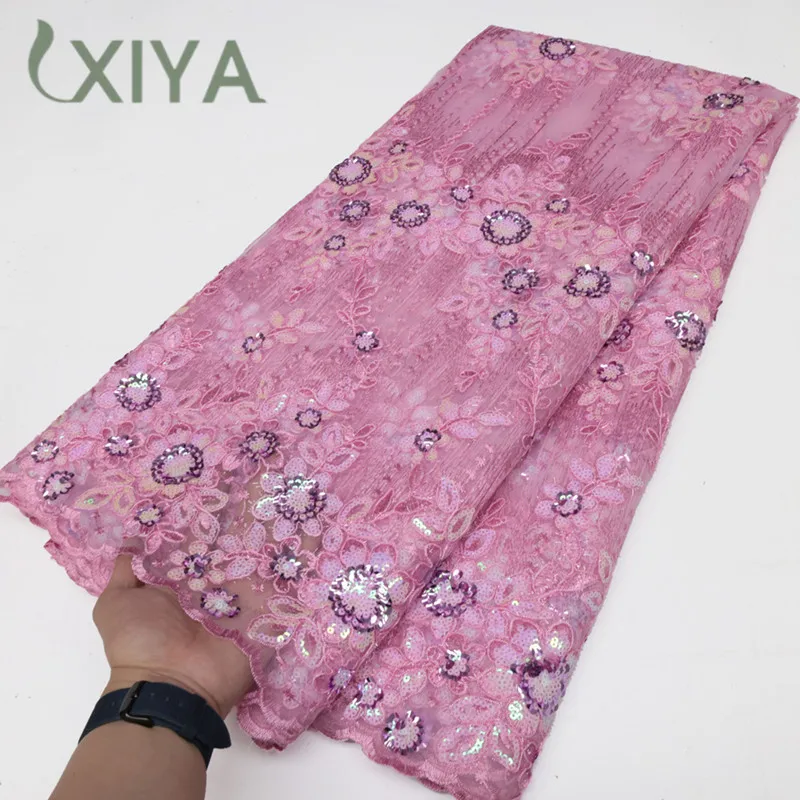 

XIYA 5 Yards African Sequined Embroidery Lace Fabric 2023 High Quality Nigerian Guipure Cord Mesh Fabric For Party Dress LY2279