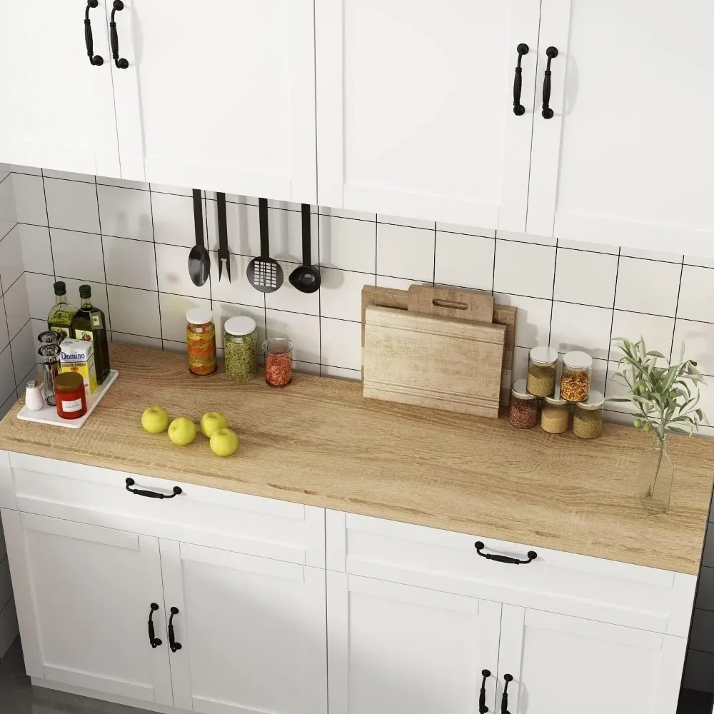 Wall Mounted Kitchen Pantry Storage Cabinet with Countertop, Pantry Cabinet with Drawers & Doors, Wall for Kitchen