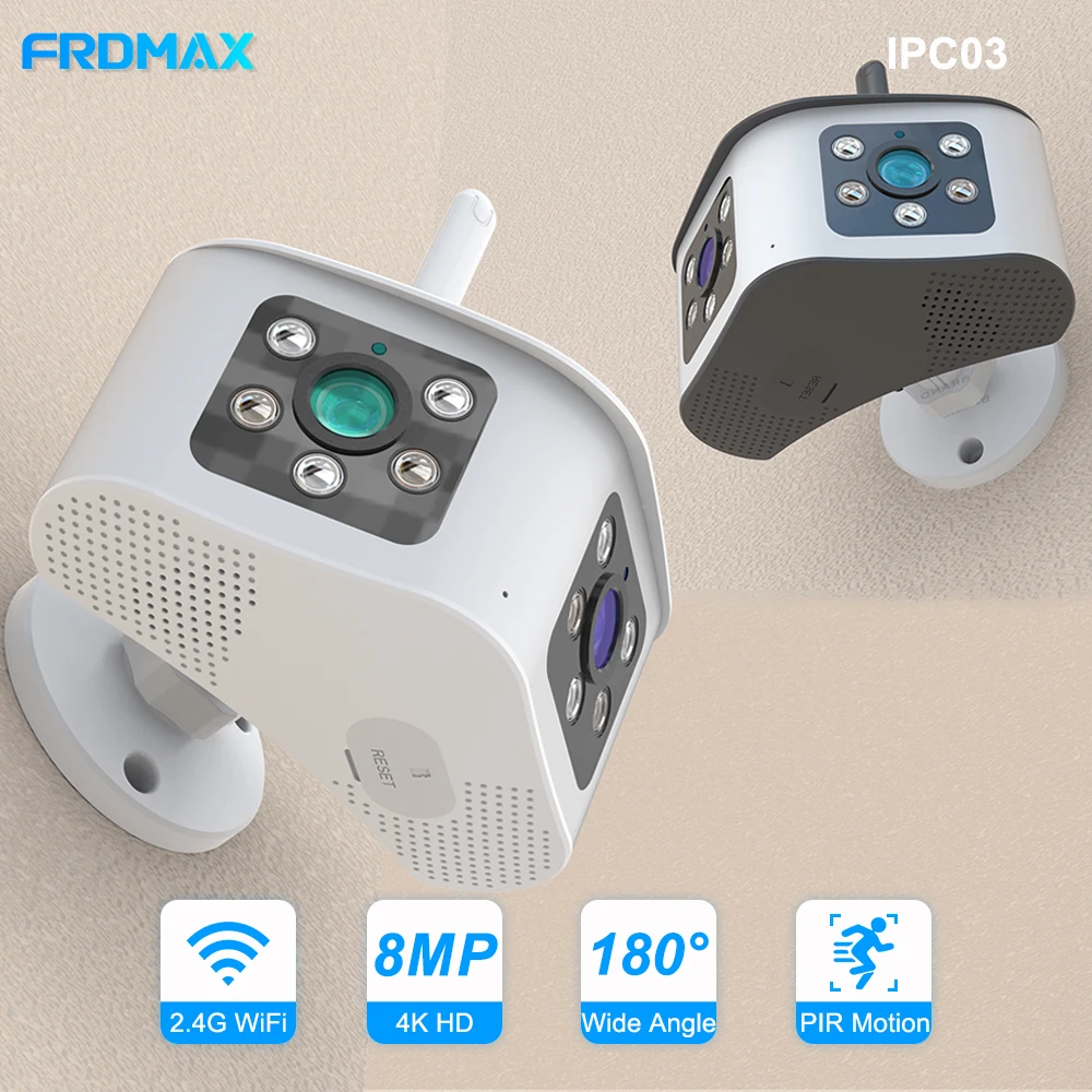 

FRDMAX 4K Binocular Security Camera Outdoor Security Protection 8MP HD Wifi Survalance Cam CCTV 180° Ultra Wide Angle Smart Home