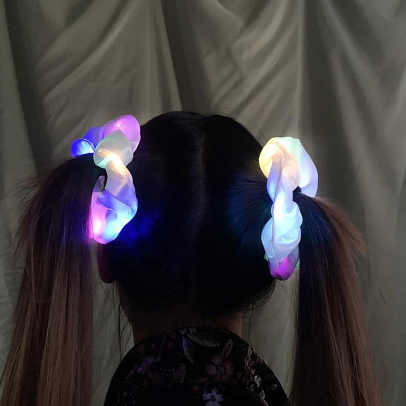 Luminous Hair Scrunchy 1/10 Pcs LED Glowing Hairband Girl Light Up Hair Accessories Birthday Party Headwear
