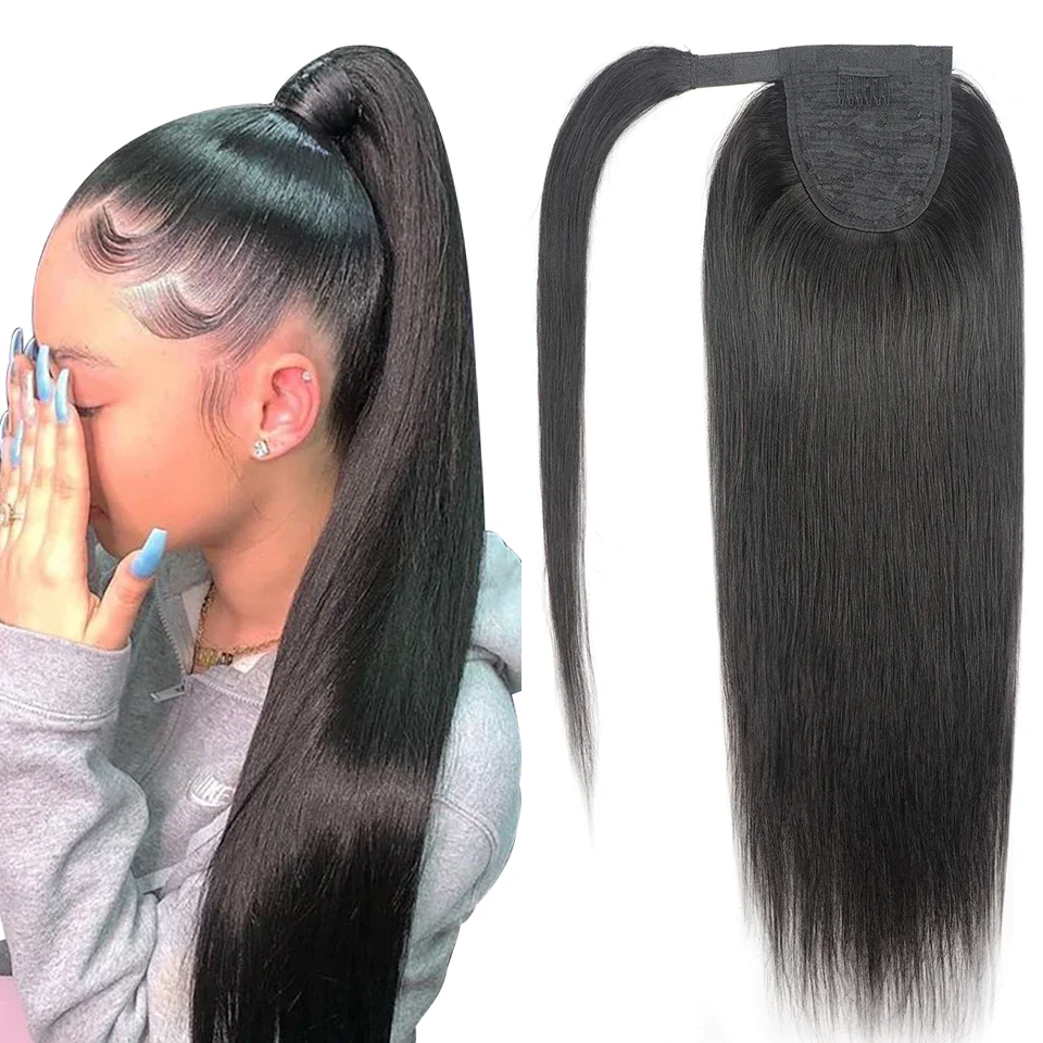 Human Hair Extensions 8-32 inches Straight Wrap Around Ponytail For Women