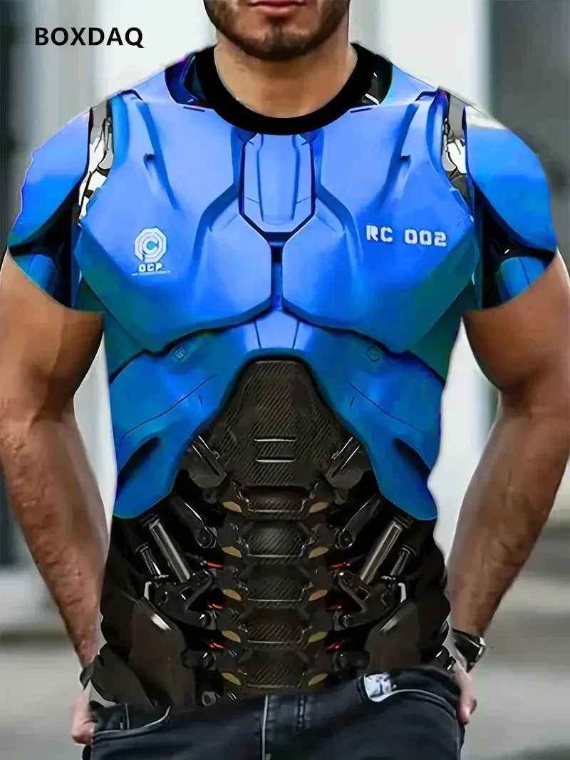 

Men's Mech New Summer Oversized Short-sleeved 3D Printed T-shirt Street Fashion Men's Sports Quick-drying O-collar Casual Top