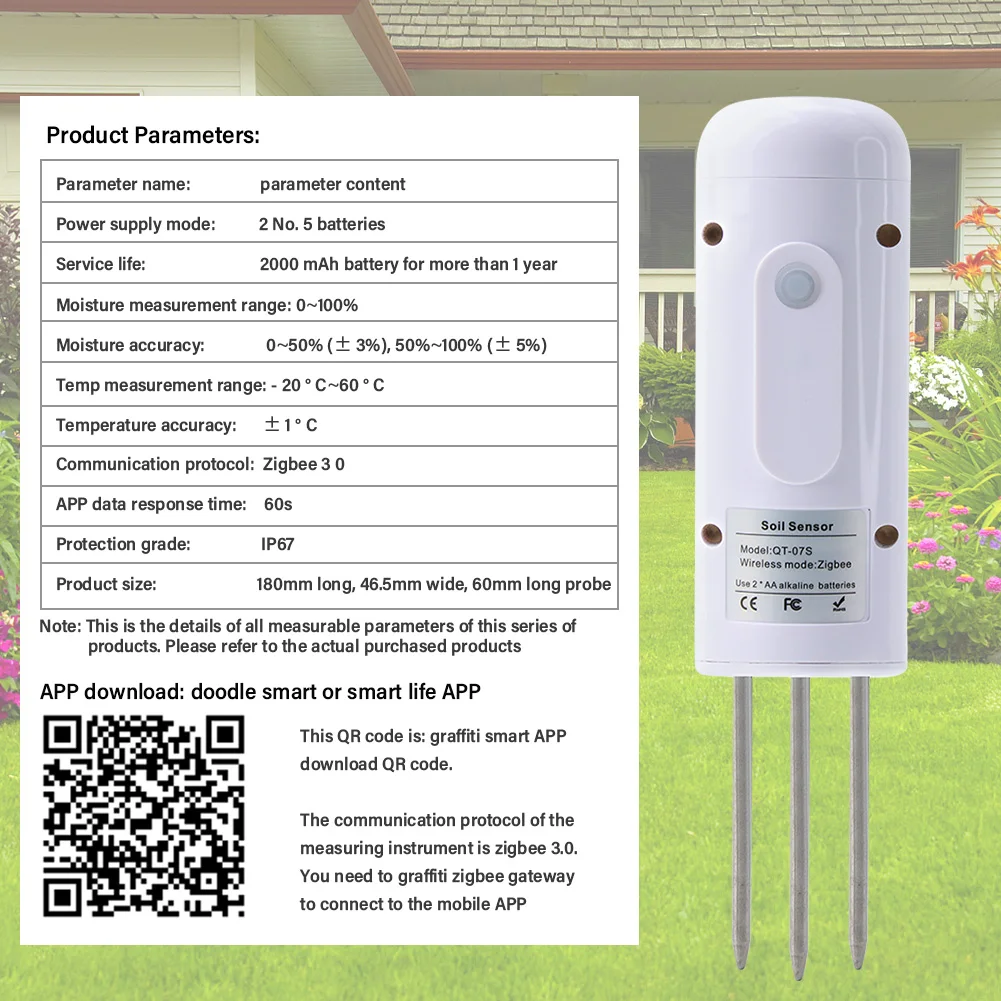 Tuya Zigbee Wireless Soil Temperature Humidity Sensor IP67 Soil Monitor Meter Works With Garden