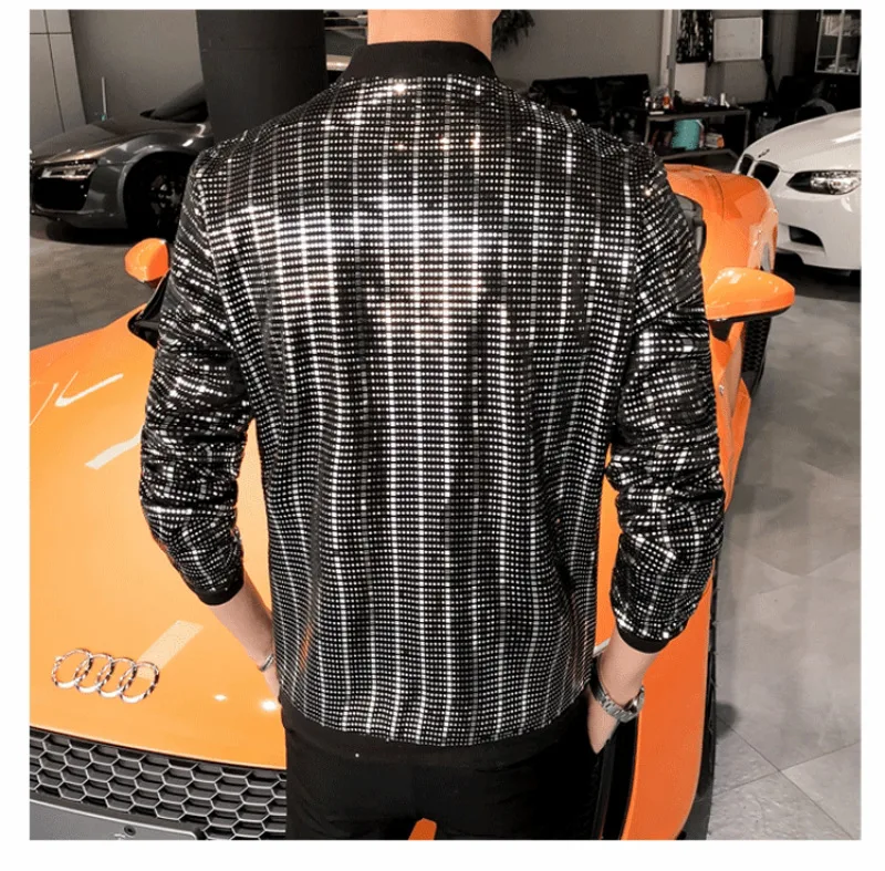 Plus Size 5XL-M Spring Summer Thin Sequin Bomber Jackets For Men