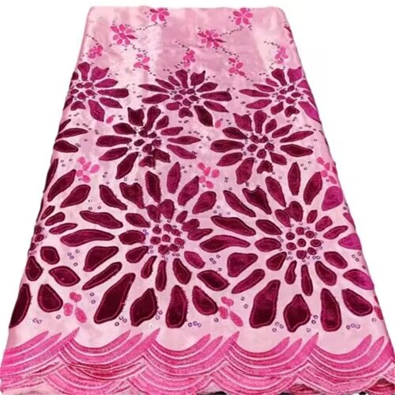 

Pink Sequins Silk Laser Lace African Sequence Lace Fabric Brocade Jacquard High Quality Nigerian French Mesh Net Lace Fabric