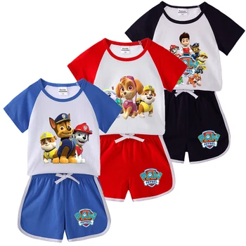 Boys Clothes Suit Summer Cartoon PAW Patrol Short Sleeve T-Shirt Top+Shorts 2Pcs Baby Boys Outfits 2024 New Children Set 1