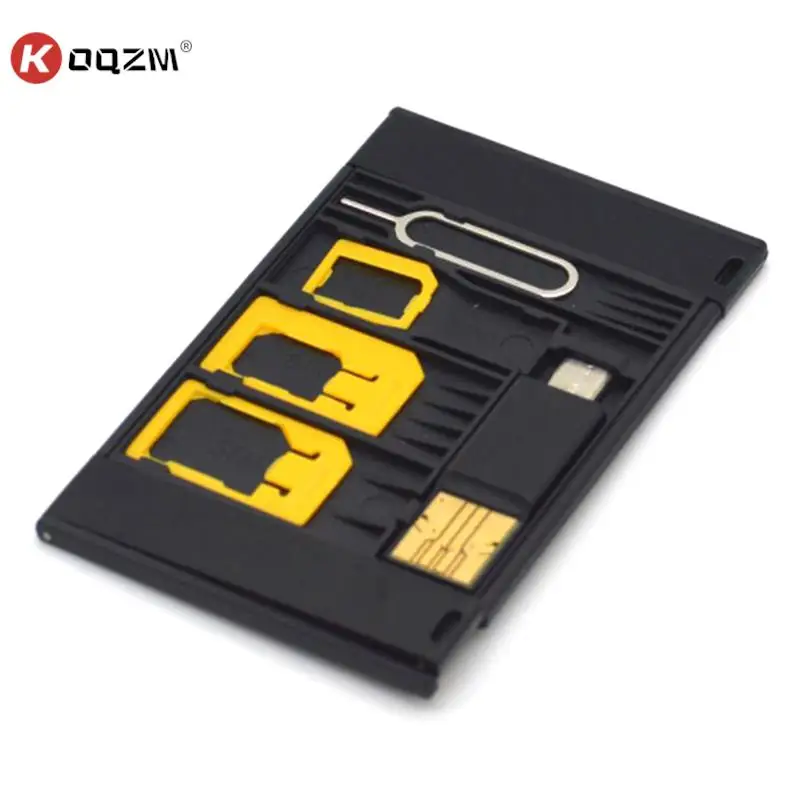Nero 5 In 1 Universale Mini Sim Card Adapter Storage Case Kit Per Nano Micro Sim Card Memory Card Holder Reader Cover Connector