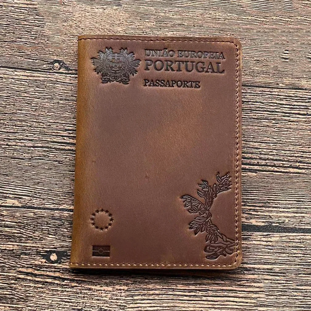 Custodia per passaporto unisex in vera pelle Portogallo Portafoglio da viaggio con custodia protettiva per passaporto portoghese in mucca retrò - immagine 2
