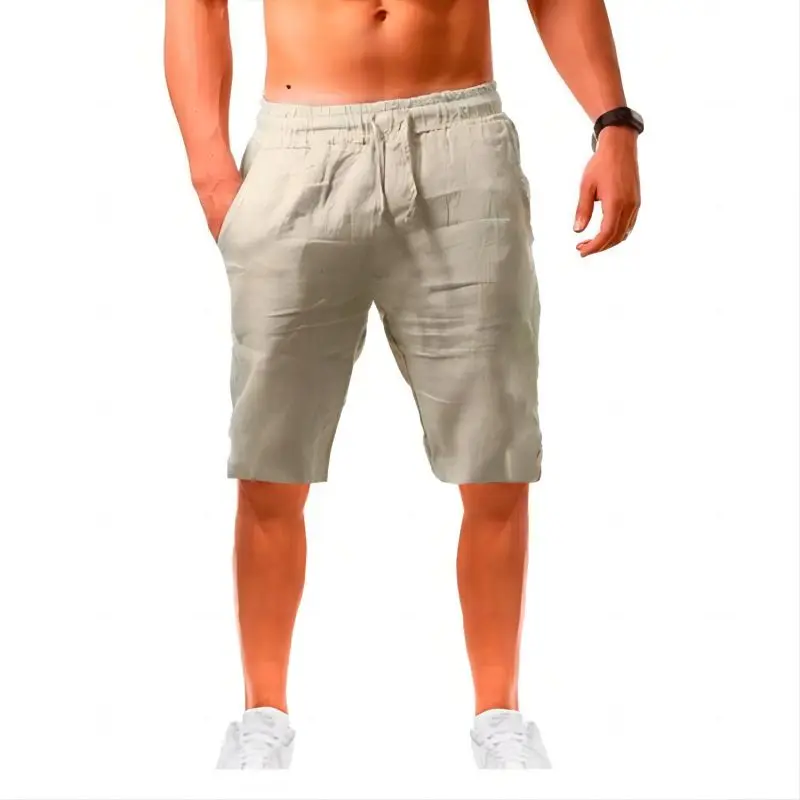 Summer New Loose Cotton and Hemp Breathable Capris for Men's Sports and Leisure Elastic Tied Linen Shorts S~5XL