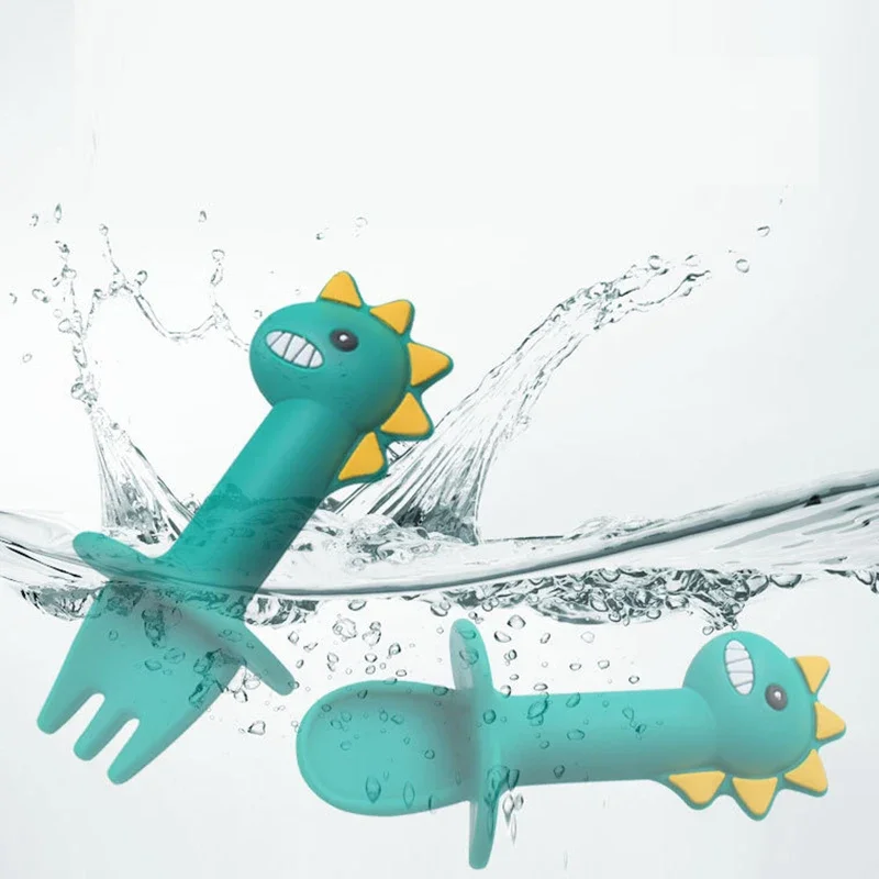 Spoon For Baby Utensils Set Auxiliary Food Silicone Gel Spoon Baby Learn To Eat Training Bendable Soft Children Tableware