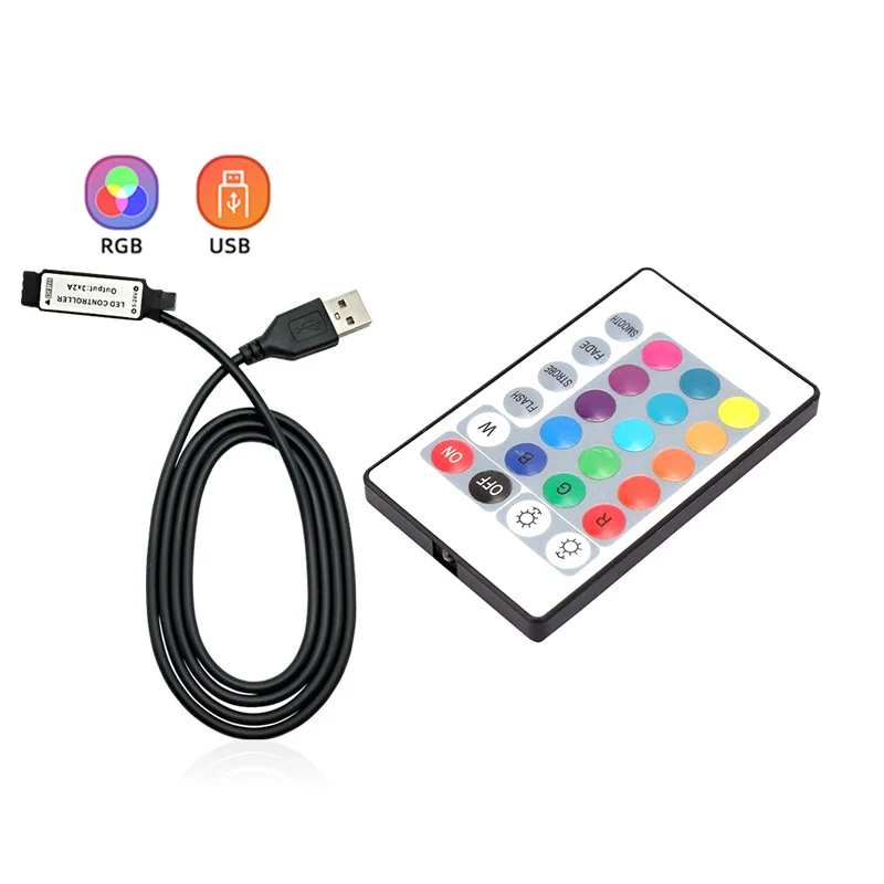 Led Controler With Remote Rgb Controler 5V Usb Smart Control 24 Key Rgb Led Strip Lights Flexiable Neon strips