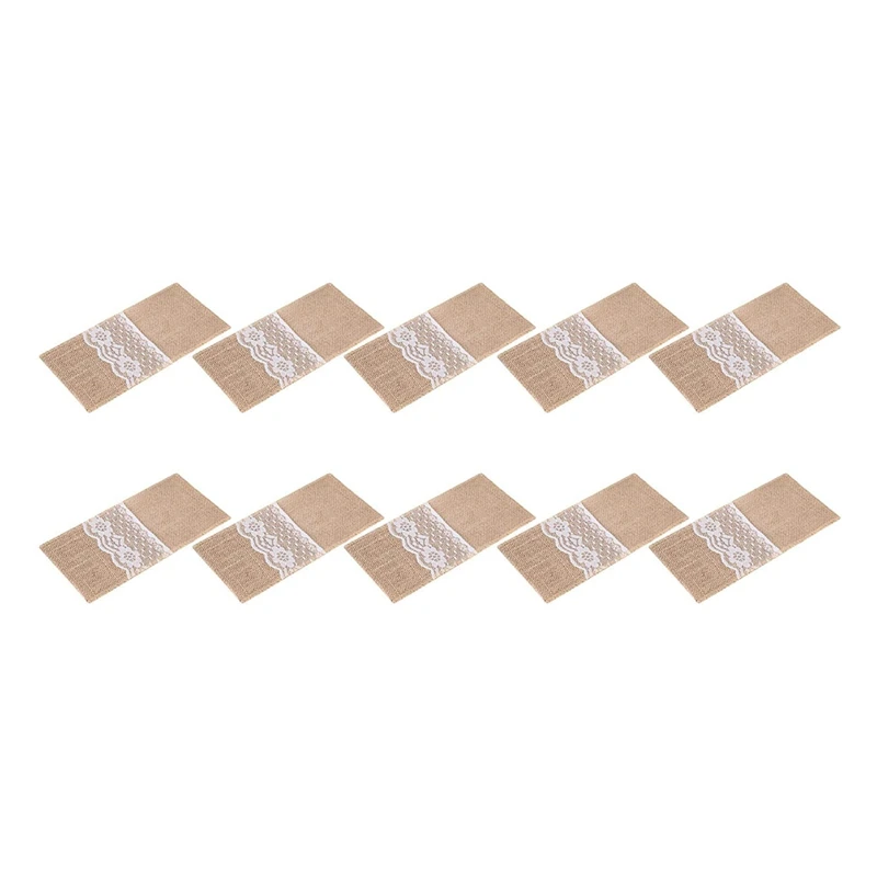 

10 Pieces Of Jute Cloth Lace Tableware Bag, Knife And Fork Decoration Bag, Wedding Party Decoration