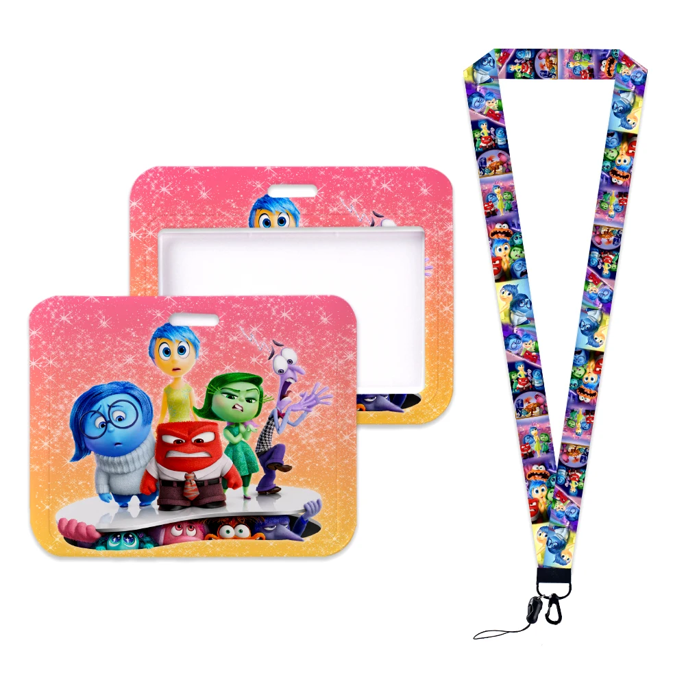 Inside Out Card Set Cartoon ID Card Protection Case Work Bus Horizontal Holder Plastic Keychain Gifts card case holder