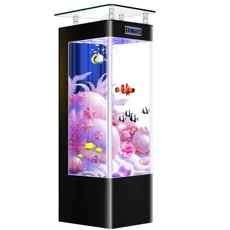 

The fish tank next to the TV cabinet is light and luxurious and the living room is small and lazy a vertical ecological aquarium