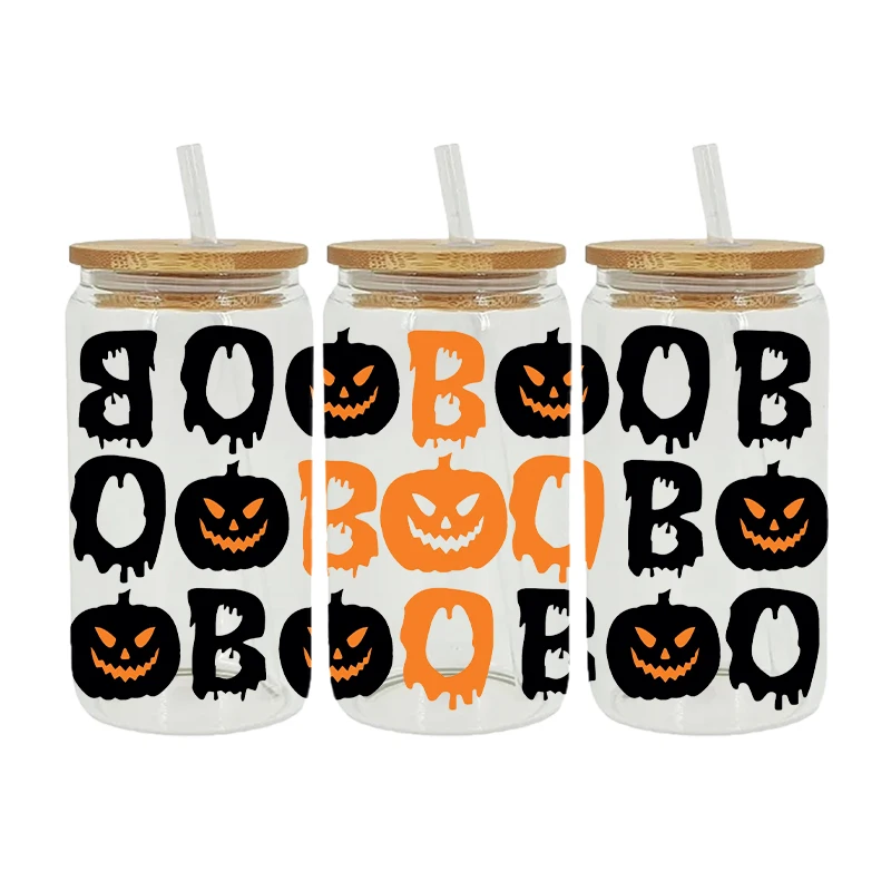 UV DTF Transfer Sticker Halloween Cat Ghost For The 16oz Libbey Glasses Wraps Bottles Cup DIY Waterproof Decals D23518