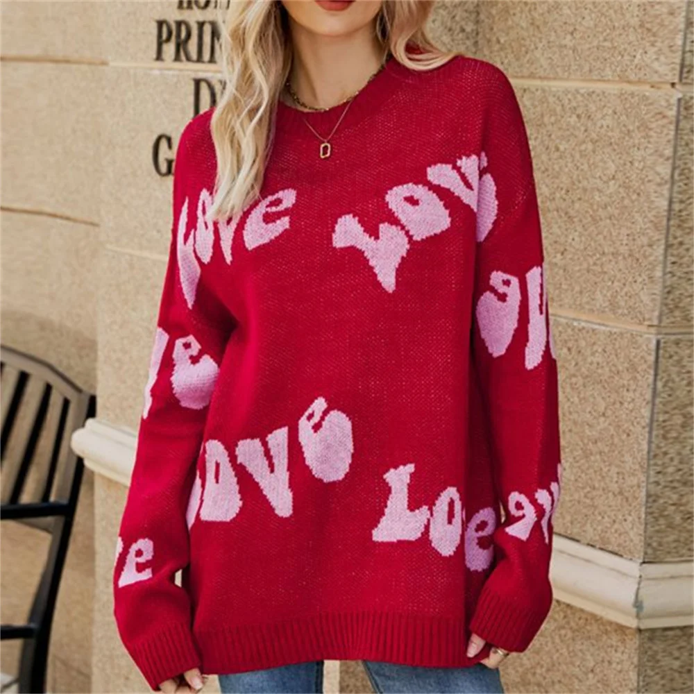 

Sweet Love Sweater Letter Jacquard Pullover Knit Jersey Trend Women Sweatshirts Couple Jumper Long Sleeve Top Outfit Y2K Clothes