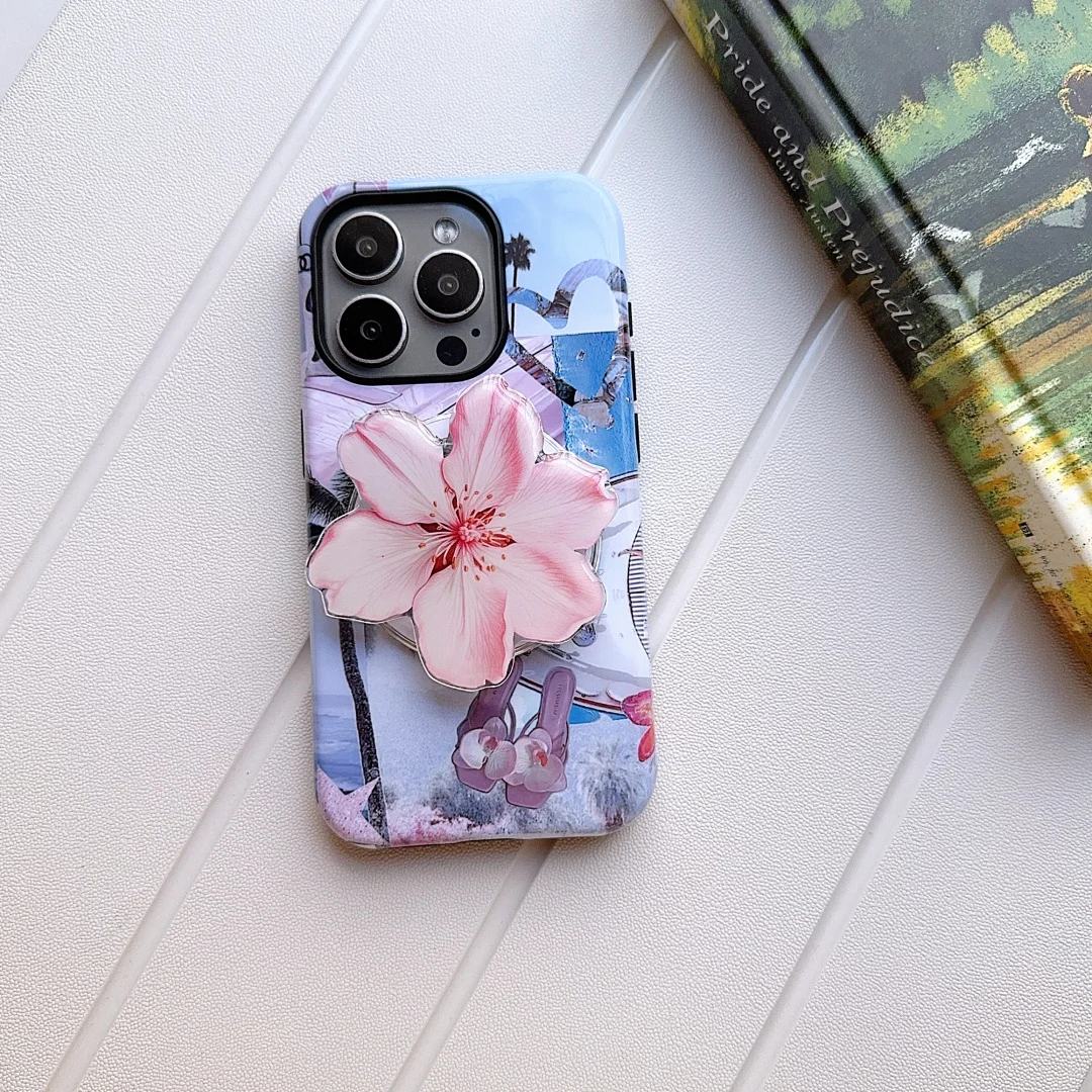Flower Magnetic Attraction Phone Holder Case - Shockproof Back Cover