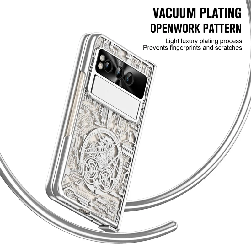 Enhanced Protective Phone Case with S Pen Slot and Tempered Film - Plated PC Hinge Folding Stand Design
