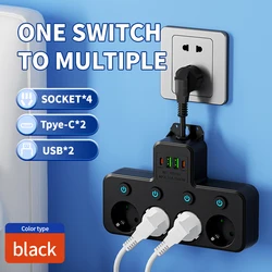 Enhanced Power Strip with 2 USB Ports and Switch - 4 BLACK